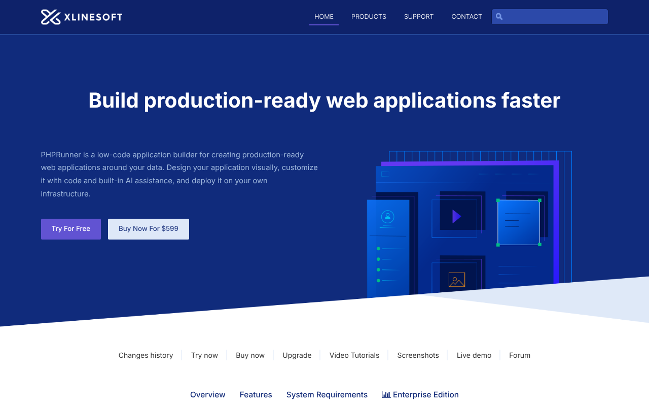 PHPRunner low-code web application builder homepage